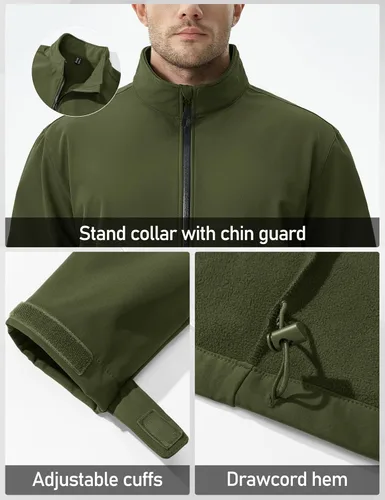 Miniatura 7 de MAGCOMSEN Chaqueta Softshell con forro polar para hombre, ligera, impermeable, cortavientos con cremallera, abrigo de lluvia para invierno