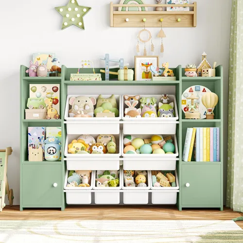 Miniatura 3 de FOTOSOK Organizador de almacenamiento de juguetes con 8 cubos de juguetes, organizador de juguetes para niños con 6 cubos de almacenamiento