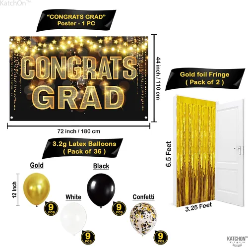 Miniatura 2 de Gran juego de globos de graduación dorados 2022 – Suministros para fiesta de graduación 2022 Decoraciones de graduación en negro y dorado 2022