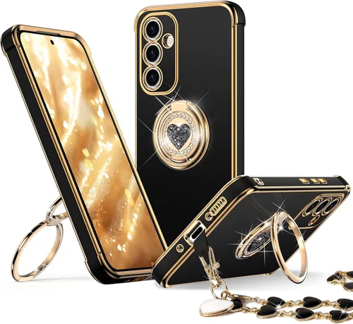 Miniatura 24 de XYZ Funda para Galaxy A14 5G con soporte y doble anillo, funda de lujo para Samsung A14 5G, color negro