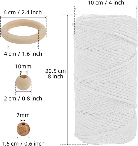 Miniatura 2 de Cordón de algodón macramé 5mmx109 yardas 4 hebras, Munzong Natural hecho a mano 4 cuerdas de algodón trenzadas para colgar en la pared, tejido