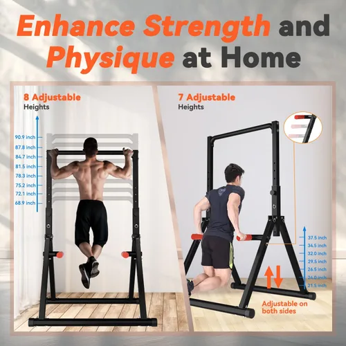 Miniatura 3 de WATBKHE Power Tower Pull Up Dip Station Foldable, Pull Up Bar Station Adjustable, Multi-Function Home Gym, Strength Training Fitness Equipment, Negro