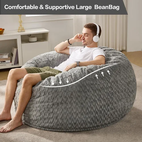 Miniatura 7 de Hobestluk Puf grande de 4 pies para adultos, con funda de piel de felpa chevrón, puf grande para sala de estar, dormitorio, residencia estudiantil