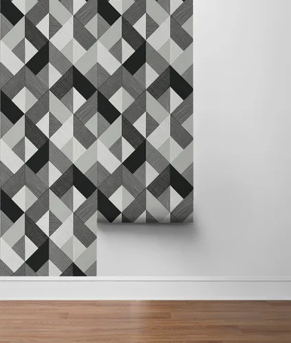 Miniatura 8 de NextWall Stacy Garcia Home Marquetry Papel tapiz geométrico para despegar y pegar (Greystone)