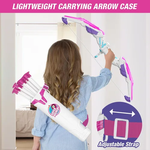 Miniatura 5 de HYES Arco y flecha para niños, juego de tiro con arco con luz LED con 12 flechas de ventosa, 1 objetivo para colgar, 3 objetivos de puntuación y 1