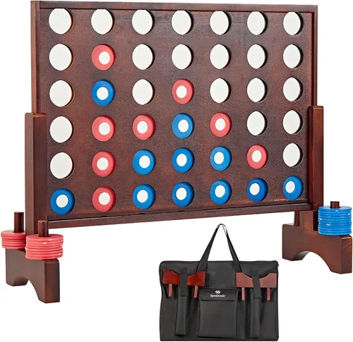 SpeedArmis Juego gigante de madera 4 en una fila: divertidos juegos de mesa para interiores y exteriores para adolescentes, incluye 42 dados y bolsa