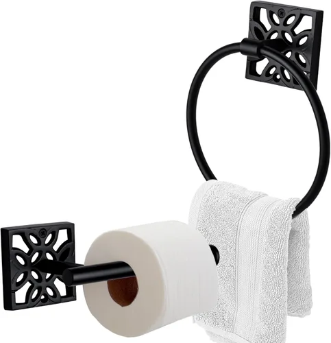Miniatura 8 de Autumn Alley Juego de papel higiénico y toallero de baño, accesorios de baño modernos para montaje en pared, accesorios negros, 2 piezas, soporte