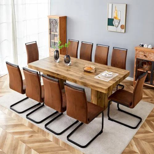 Miniatura 41 de gopop Rustic Modern 79" Rectangular Dining Table, Solid Wood Farmhouse Kitchen Table with Sturdy Legs, Wooden Dining Room Table for 6–10 People