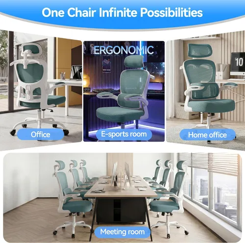 Miniatura 10 de AreShark Silla de Oficina Ergonómica con Soporte Lumbar Ajustable y Gancho para Respaldo, Silla de Malla Transpirable con Respaldo Alto y Ruedas