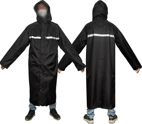 Miniatura 5 de LOOGU Chaqueta de lluvia con capucha, impermeable largo y ligero, poncho de lluvia de camuflaje impermeable para hombres