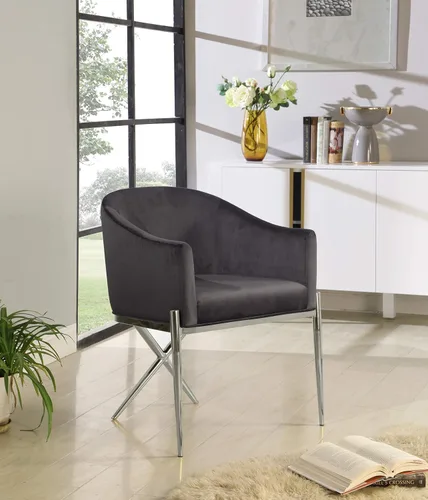 Miniatura 2 de Meridian Furniture Xavier Collection Modern Silla de comedor tapizada de terciopelo contemporáneo con patas de acero resistente en forma de X