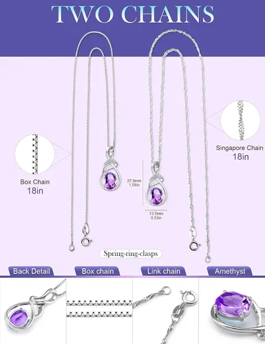 Miniatura 2 de Joyería fina con piedra natal para mujer, piedra preciosa natural, topacio amatista, ópalo, granate, peridoto y citrino, plata de ley, collar