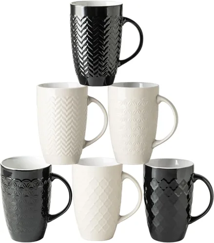 Miniatura 12 de AmorArc Juego de 6 tazas de café grandes de cerámica de 20 onzas con patrones geométricos texturizados para café, té, cerveza, cacao caliente, aptas