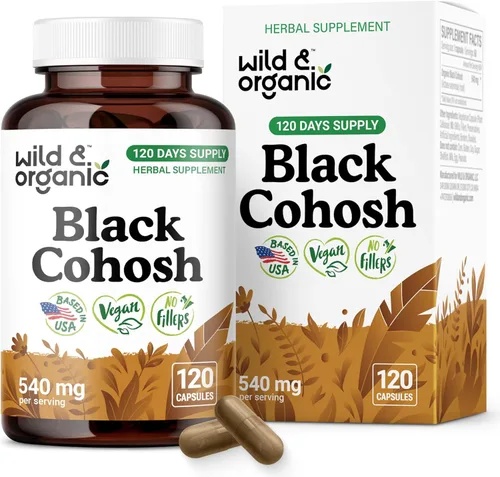 Miniatura 8 de Wild & Organic Cápsulas de cohosh negro de 540 mg - Suplementos de menopausia para mujeres - Cohosh negro para mujeres - Hierba Actaea Racemosa - 90