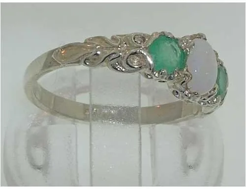 Miniatura 4 de Anillo de plata de ley 925 auténtico ópalo y esmeralda para mujer