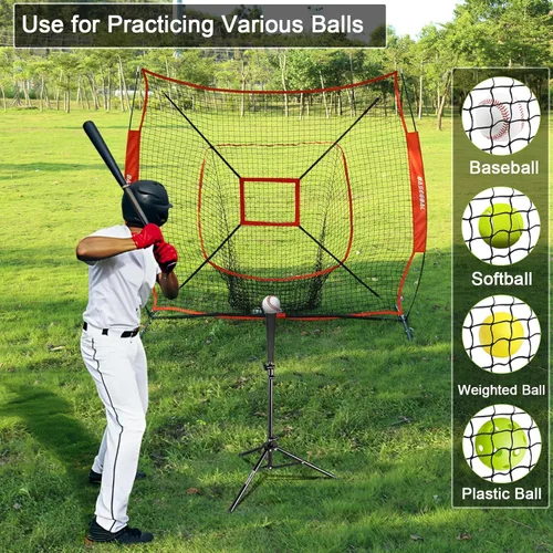 Miniatura 4 de BaseGoal Red de práctica de sóftbol de béisbol de 7 x 7 pies, respaldo de béisbol, con camiseta de bateo, para golpear lanzar, batear, atrapar