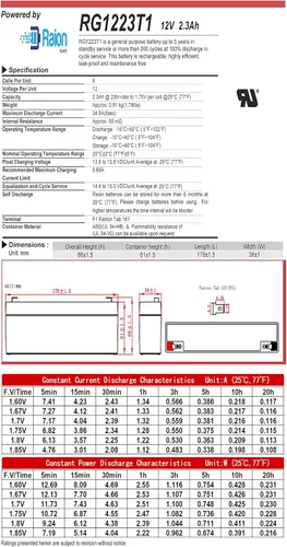 Miniatura 4 de Raion Power Batería AGM de repuesto de 12V 2.3Ah para Hoyer HPL-P - 4