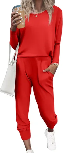 Miniatura 197 de Ekouaer Conjunto de pijama de manga larga para mujer, ropa de dormir suave con cuello redondo y bolsillos
