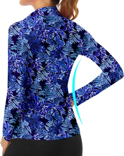 Miniatura 82 de WOWENY Camiseta deportiva de manga larga para mujer, con cremallera de un cuarto, cuello para entrenamiento, camiseta de tenis con estampado