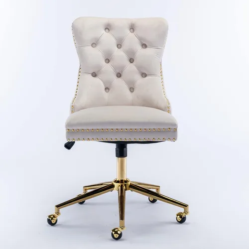 Miniatura 6 de Silla de escritorio de terciopelo, silla de tocador de altura ajustable con ruedas, cómoda silla de escritorio con respaldo de ala, ribete