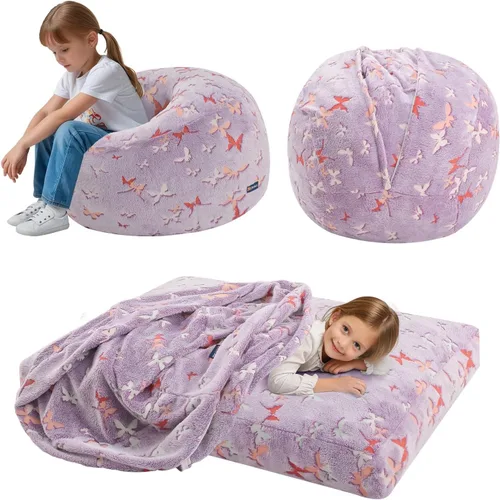 Miniatura 15 de COMAX Silla Puf para Niños que se Convierte en Cama Puf, Silla Puf de Pana para Niños y Niñas para Dormir, Pufs Perezosos para Niños con Relleno