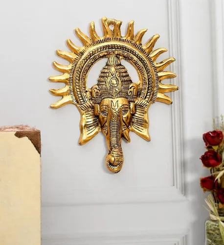 Miniatura 2 de INDACORIFY Estatua de Lord Ganesha Idol con Lord Surya, lo mejor para colgar en la pared para escultura de energía positiva para decoración