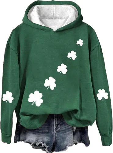 Miniatura 2 de GIERIDUC Sudadera del día de San Patricio para mujer, sudadera con capucha irlandesa con estampado de trébol de la suerte, camiseta retro de manga