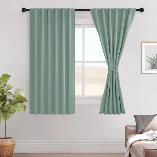 Miniatura 83 de Hiasan Cortinas opacas negras para dormitorio, cortinas opacas cortas de 45 pulgadas de largo, con aislamiento térmico, bolsillo para barra