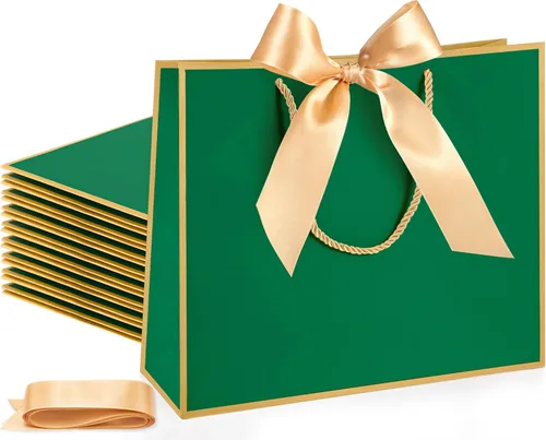 Miniatura 18 de Silkfly 12 bolsas de regalo con asas para dama de honor, 12 x 10 x 4 pulgadas, elegantes bolsas de regalo de bienvenida de boda con lazo para Rosa