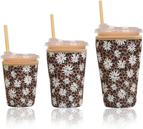 Miniatura 38 de Funda aislante reutilizable para taza de café helado, paquete de 3 fundas de neopreno para bebidas frías y calientes, soporte para bebidas para café