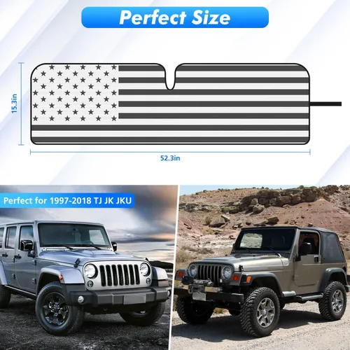 Miniatura 2 de Jimen Compatible con Jeep Wrangler TJ JK JKU 1997-2018, bandera de Estados Unidos de América, parasol para ventana de automóvil