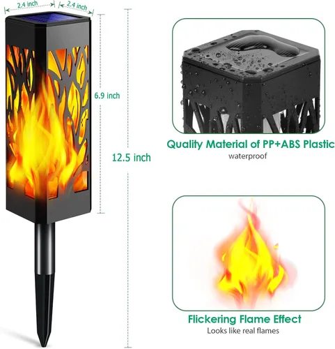 Miniatura 2 de TomCare Luces de camino con llamas parpadeantes alimentadas por energía solar decorativa para jardín, impermeable, iluminación de paisaje al aire