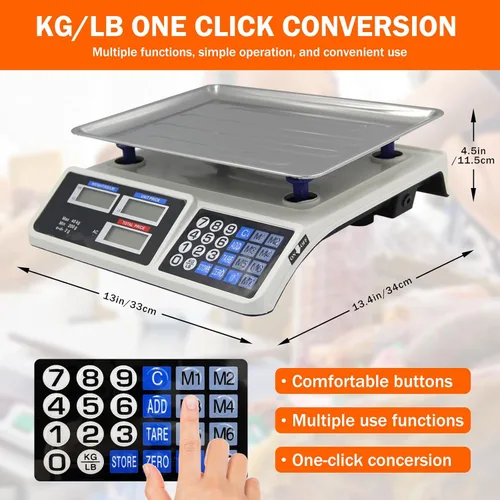 Miniatura 4 de Báscula de cálculo de precios de 88 lb/40 kg, báscula digital de cálculo de precios con plataforma grande de acero inoxidable, báscula de cocina