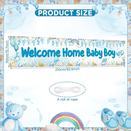 Miniatura 7 de Cartel de bienvenida a casa para bebé niño con texto en inglés "It's a Boy", decoración de baby shower, decoración de patio para niños, revelación
