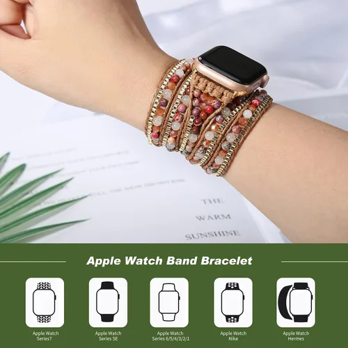 Miniatura 5 de Pulsera bohemia de 5 envolturas compatible con Apple Watch Band con cuentas para mujeres y hombres, 1.496 pulgadas/1.575 pulgadas/1.614 pulgadas