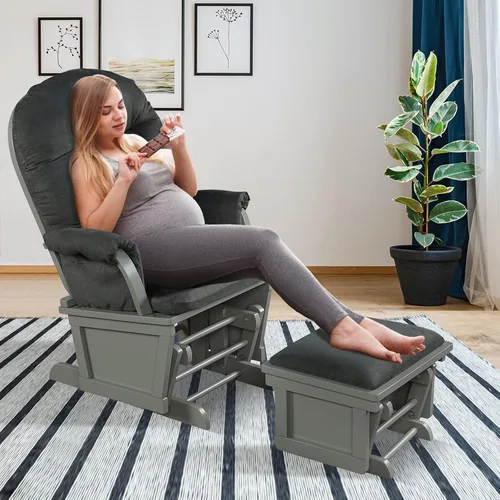 Miniatura 2 de Costzon Juego de cojín mecedor y otomano para bebé, muebles de madera para bebé, para siestas, lactancia, lectura, silla tapizada de guardería