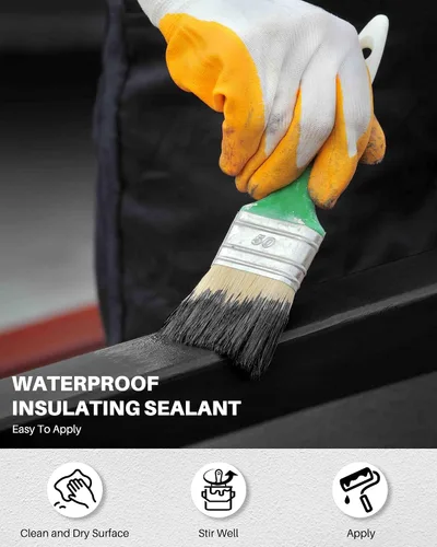 Miniatura 3 de Pintura de poliuretano impermeable negra, 1 galón, revestimiento sellador impermeable para techos planos y metálicos, fundaciones, concretos