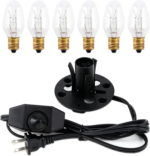 RTNLTI Salt Lamp Cord Replacement with Dimmer Switch and 6-Pack E12 Halogen Salt Lamp Bulbs for Himalayan Salt Lamp (5 Feet)