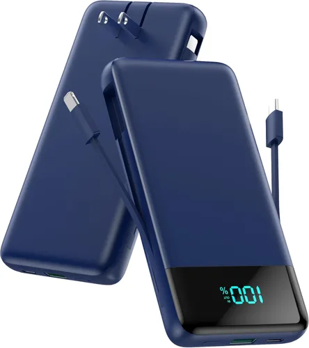 Cargador portátil para iPhone con cables integrados y enchufe de pared, cargador de batería USB C de carga rápida de 13800 mAh, 4 salidas esenciales