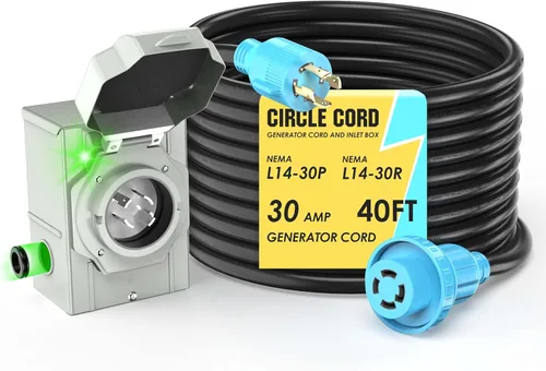 Miniatura 8 de CircleCord Cable de Extensión para Generador de 4 Clavijas de 25 Pies 30 Amperios y Caja de Entrada con Conector de Bloqueo, Servicio Pesado NEMA