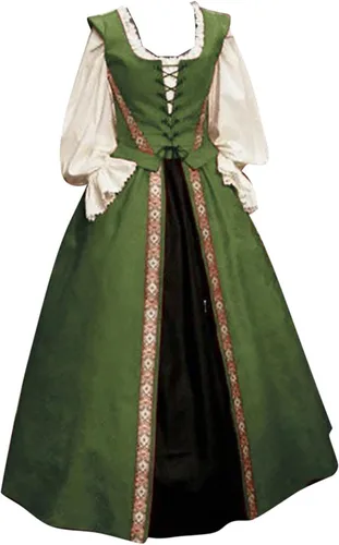 SHOPESSA Vestido vintage para mujer, vestido de corsé de los años 1800, vestido gótico de manga acampanada, vestido largo de sirvienta, traje de
