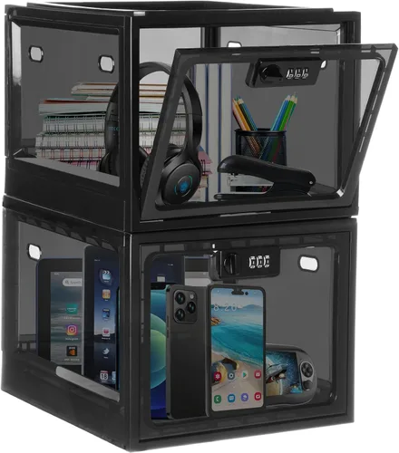 Miniatura 10 de Lalifebuss Cajas con cerradura de combinación para artículos personales, caja de almacenamiento con cerradura para casillero de Blanco