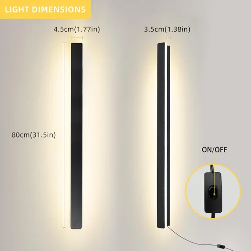 Miniatura 2 de KELUOLY Lámparas de pared modernas con enchufe, aplique de pared LED negro mate de 31.4 pulgadas, lámpara de pared interior acrílica cálida blanca