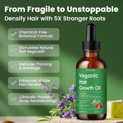 Miniatura 2 de Aceite para el crecimiento del cabello con aceite de ricino de romero, fórmula fortalecedora vegana para adelgazar el crecimiento del cabello