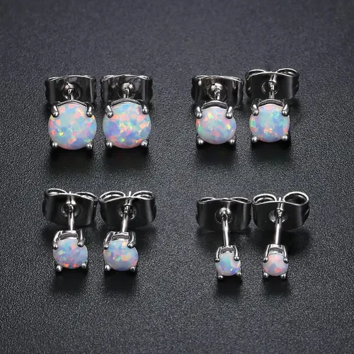 Miniatura 4 de Gemsme - Pendientes redondos de ópalo blanco de 0236 in chapados en oro blanco de 18 quilates para mujer
