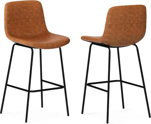Miniatura 17 de SIMPLIHOME Randolph Taburetes de mostrador (juego de 2) taburetes de bar tapizados de madera curvada de 28 pulgadas de altura del asiento en tela