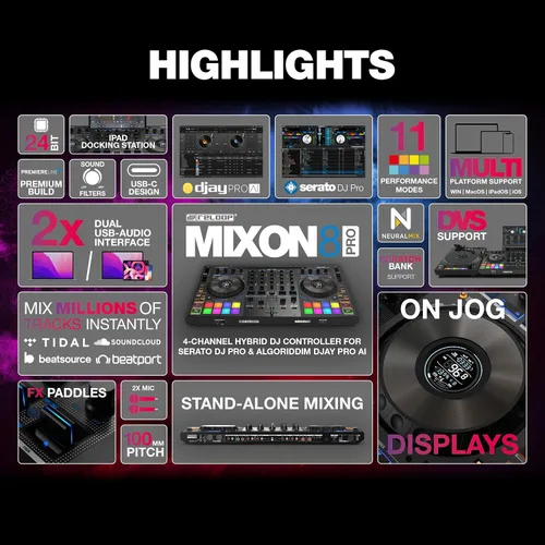 Miniatura 2 de Reloop Mixon 8 Pro Controlador DJ de 4 canales, negro