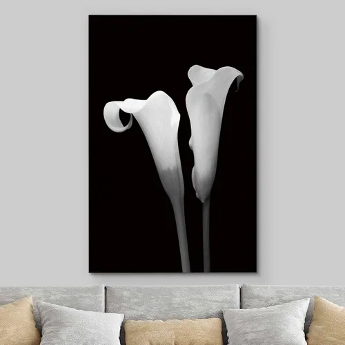 Miniatura 2 de NWT Lienzo impreso para pared, diseño de lirio de cala, dúo de plantas florales, fotografía, arte moderno, glamour, primer plano, dramático, blanco