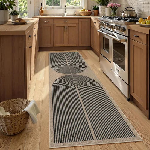 Miniatura 7 de Lahome Alfombra moderna arcoíris de 2 x 8 pies, alfombra lavable para pasillo de cocina con respaldo de goma, alfombra de interior y exterior