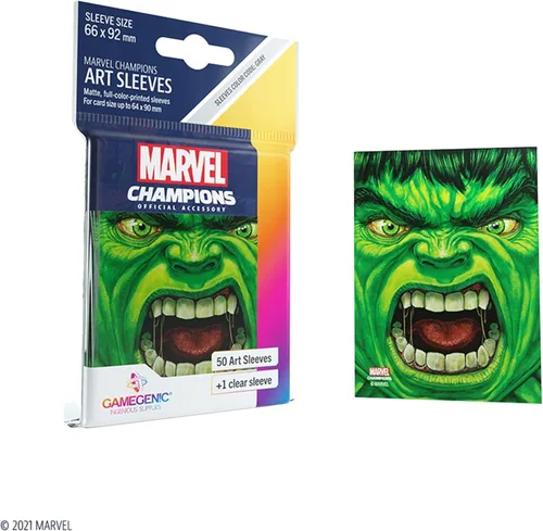 Miniatura 2 de GameGenic Marvel Champions The Card Game - Fundas oficiales de Hulk Paquete de 50 fundas artísticas y 1 funda transparente Soporte
